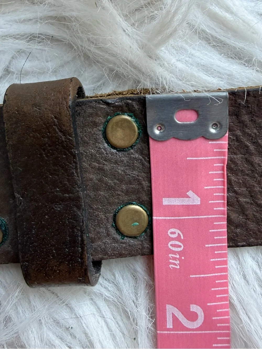 Vintage Linea Pelle Studded Leather Belt Brown Brass Rivets Distressed Boho
